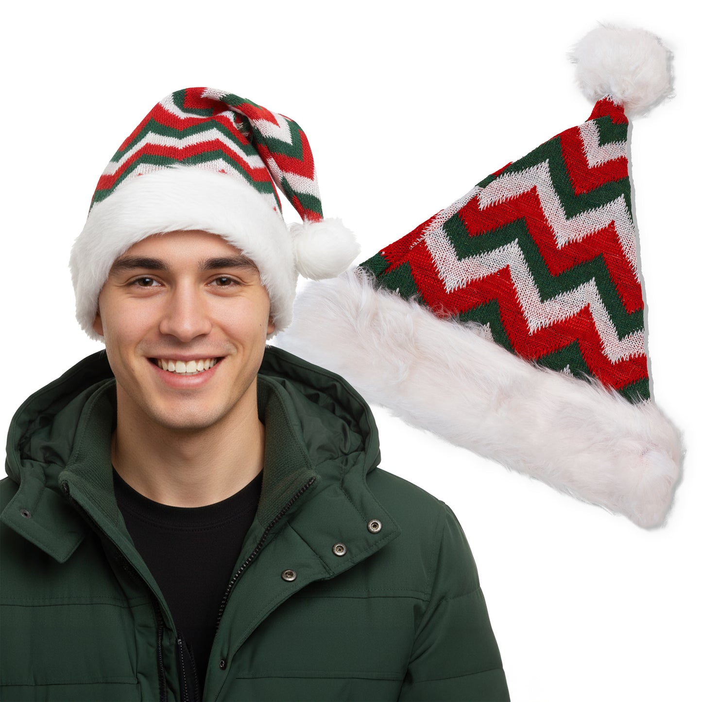 Czapka zimowa z pomponem - BEANIE - 3 kolorowa - CIEPŁA ZIMOWA CZAPKA ŚWIĄTECZNA