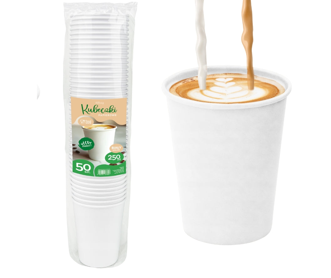 Białe kubki papierowe 250ml 8oz do kawy, herbaty, ciepłych i zimnych napojów