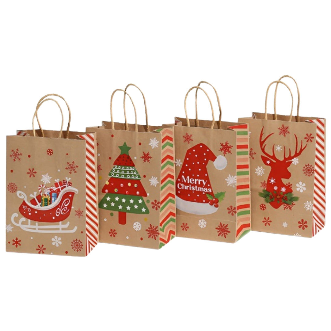 Papierowa torba świąteczna na prezenty - 330x260x120mm - 4 wzory - ZESTAW #2 - DUŻY ROZMIAR