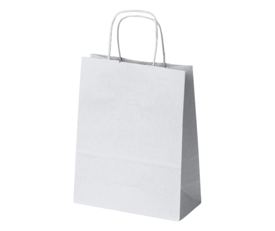 Torba papierowa biała 180x80x225 mm z uchwytem skręcanym, uniwersalna do pakowania w sklepach i na eventach