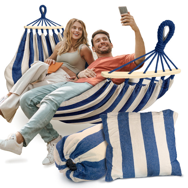 Garden hammock for 2 people, size XXL, NAVY BLUE STRIPES 
