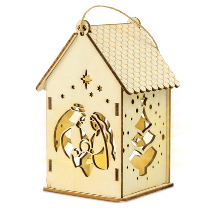 Świąteczny Domek drewniany, lampion LED