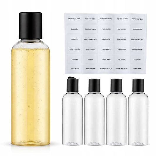 Butelki podróżne 100ml 5 szt - POJEMNIKI NA KOSMETYKI DO SAMOLOTU, BAGAŻU, ZESTAW TRAVEL