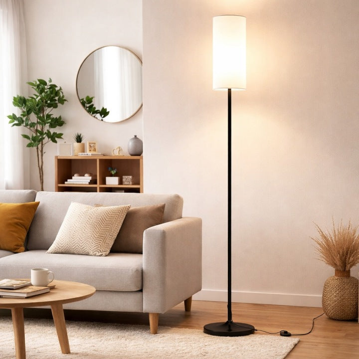 Lampa podłogowa LED stojąca 175 cm czarna z pilotem - NOWOCZESNA LAMPKA DO SALONU SYPIALNI I CZYTANIA Z REGULACJĄ ŚWIATŁA