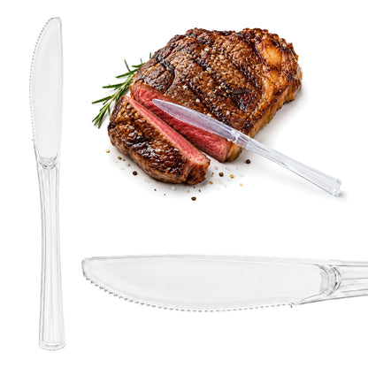 Plastikowe noże wielorazowe 50 szt mocne grube - SZTUĆCE PLASTIKOWE TRANSPARENTNE PREMIUM IMPREZA CATERING GRILL PRZYJĘCIE EVENT