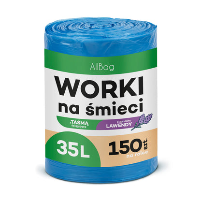 Zapachowe worki na śmieci 35L - MOCNE NIEBIESKIE WORKI WIĄZANE Z TAŚMĄ, LAWENDOWE, UNIWERSALNE, 150 szt.