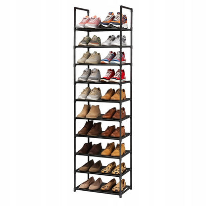Stojak na buty 10 półek - METALOWY REGAŁ ORGANIZER NA OBUWIĘ, CZARNA SZAFKA DO PRZECHOWYWANIA