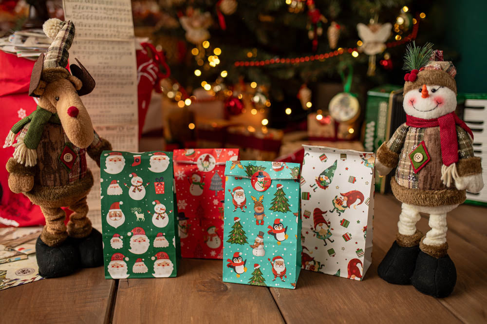 Christmas Paper Gift Bags - 240x130x80mm - SET #13 - SMALL SIZE
