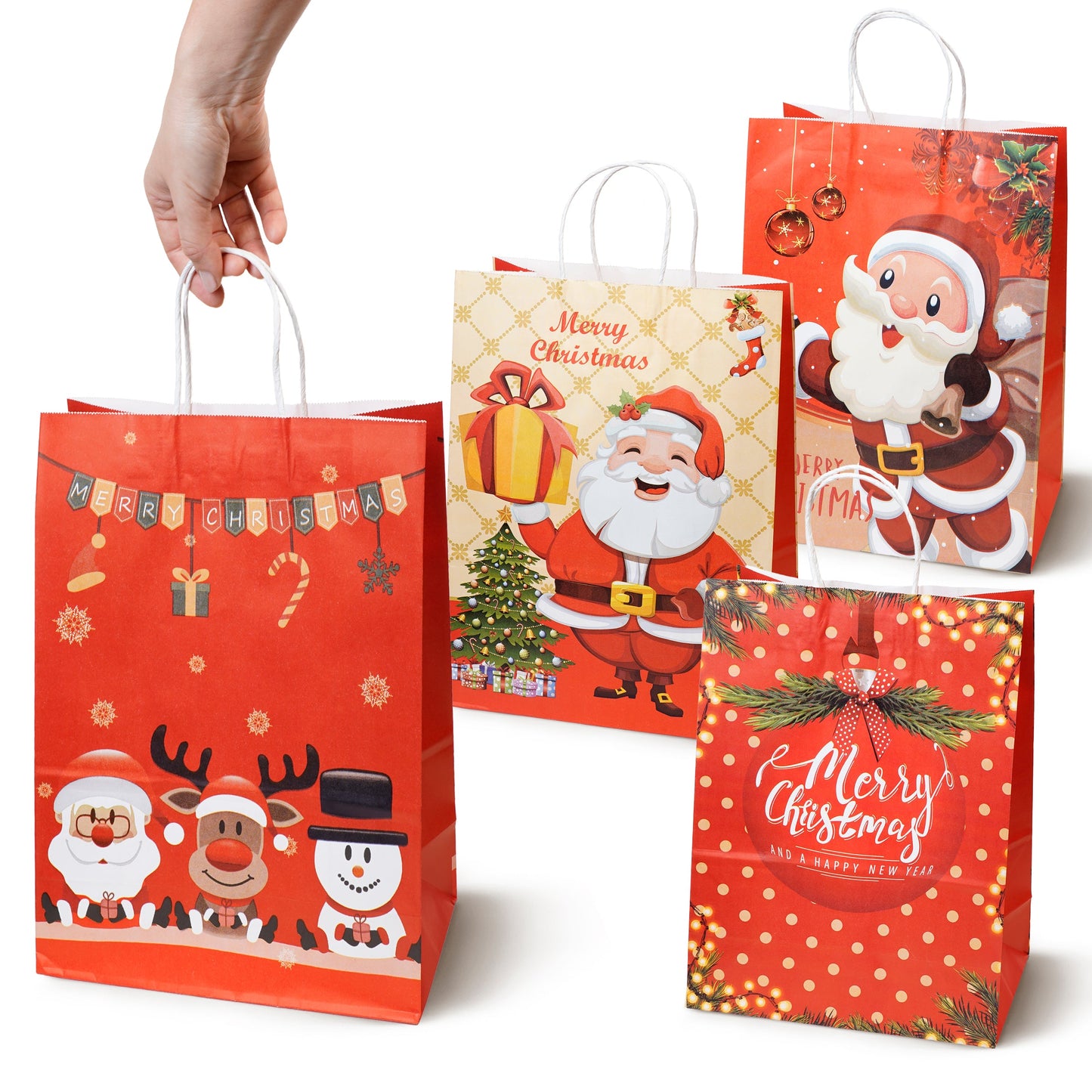 Papierowe torebki świąteczne na prezenty - 330x260x120mm - ZESTAW #6 - DUŻY ROZMIAR