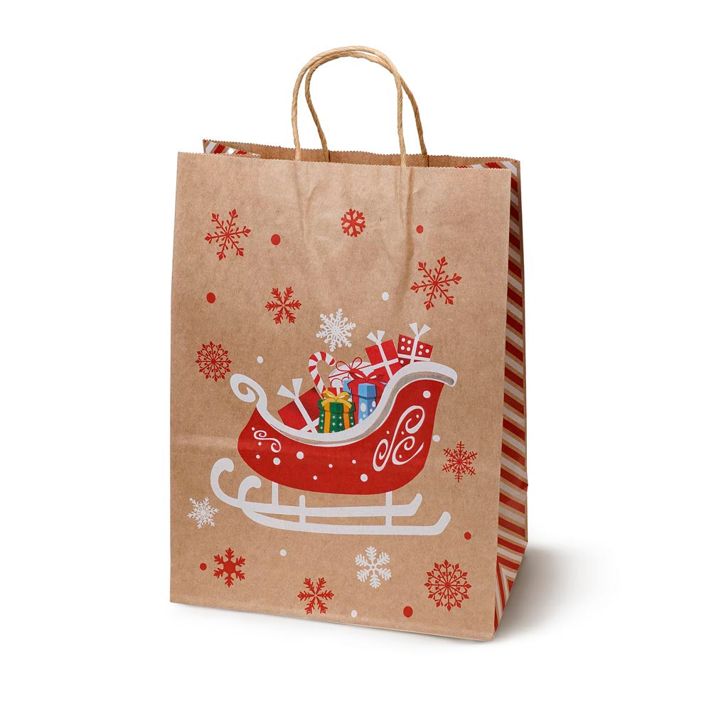 Papierowa torba świąteczna na prezenty - 270x210x110mm - 4 wzory - ZESTAW #2 - ŚREDNI ROZMIAR