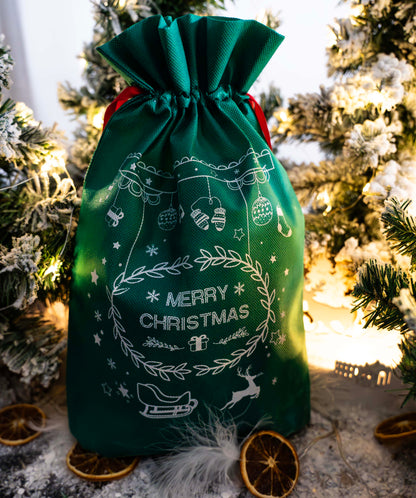Świąteczny woreczek na prezenty "Merry Christmas" zielony