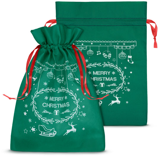 Świąteczny woreczek na prezenty "Merry Christmas" zielony