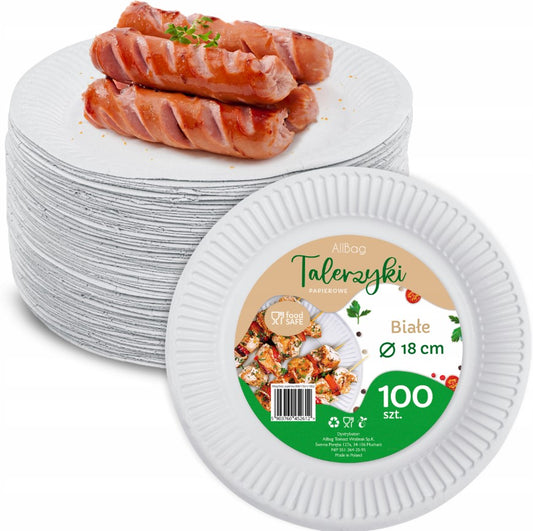 Talerz papierowy biały 15 cm, zestaw 100 sztuk, idealne na grilla, imprezy i catering