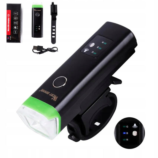 Lampka rowerowa 350 lm USB - przednia lampa z czujnikiem zmierzchu - zestaw z pilotem