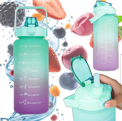 Butelka motywacyjna na wodę, zielono-fioletowy bidon z podziałką i inspirującymi hasłami – b2b allbag
