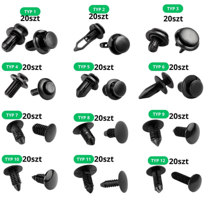 Set of car clips, pins and pullers