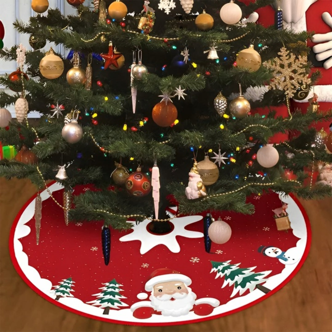 Round red Christmas tree rug