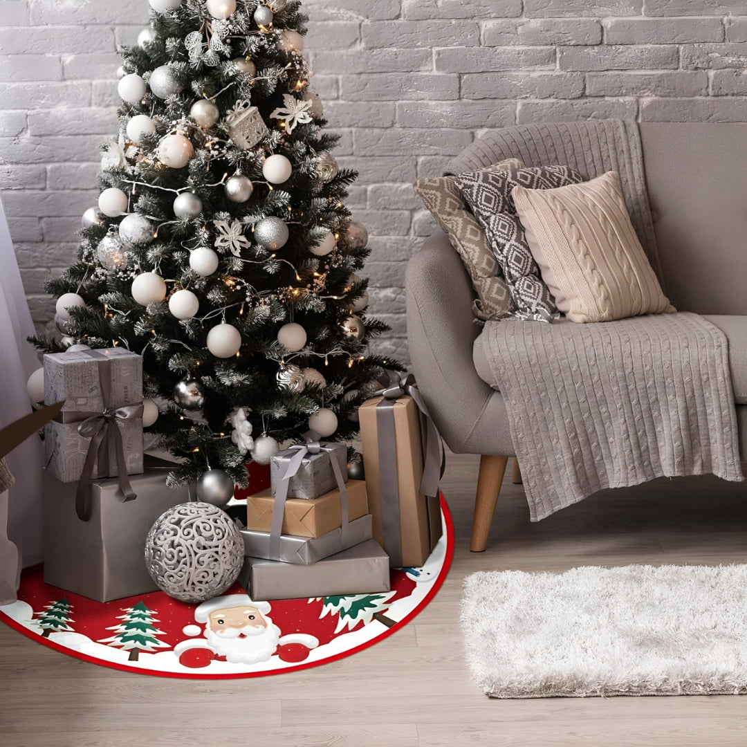 Round red Christmas tree rug