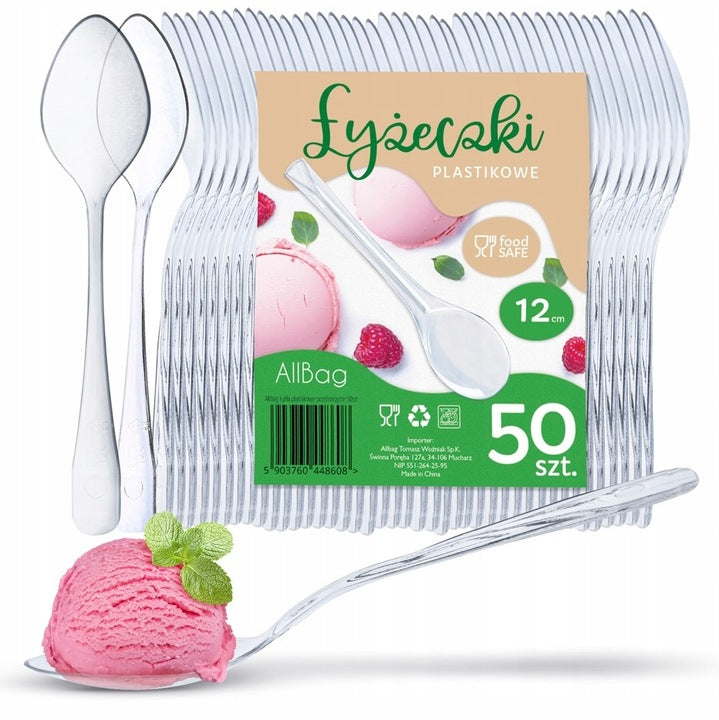 Łyżeczki przezroczyste wielokrotnego użytku, plastikowe łyżki cateringowe – zestaw 100 sztuk – b2b allbag
