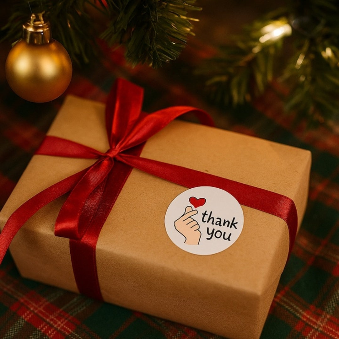 Naklejki na prezenty, upominki, pudełka - NALEPKI ŚWIĄTECZNE - "THANK YOU" - DŁONIE I SERCA