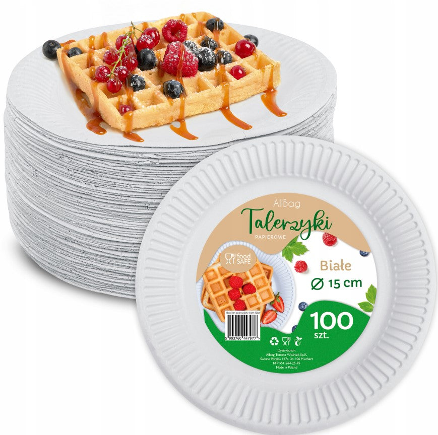 Paper plate 15cm 100pcs white perfect for a barbecue 