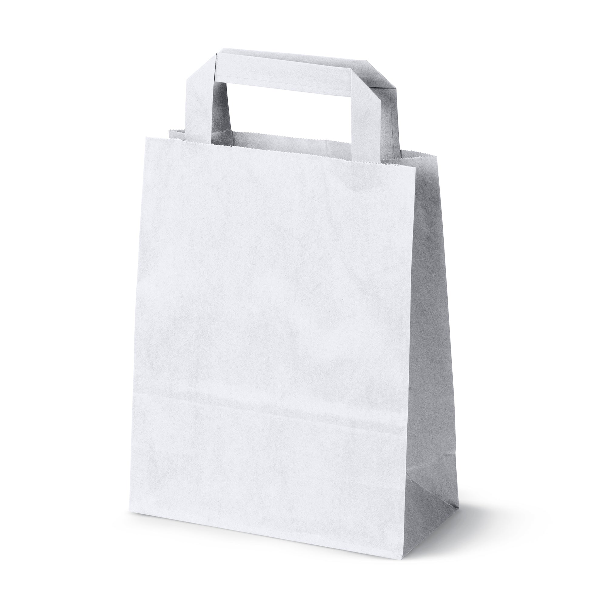 Torba papierowa biała 180x80x225 mm z płaskim uchwytem, idealna do pakowania drobnych zakupów lub jedzenia na wynos