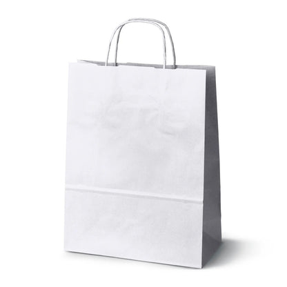 Torba papierowa biała 240x100x320 mm z uchwytem skręcanym, elegancka torba na produkty i zestawy firmowe