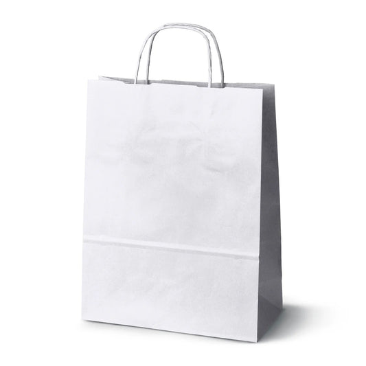 Torba papierowa biała 240x100x320 mm z uchwytem skręcanym, elegancka torba na produkty i zestawy firmowe