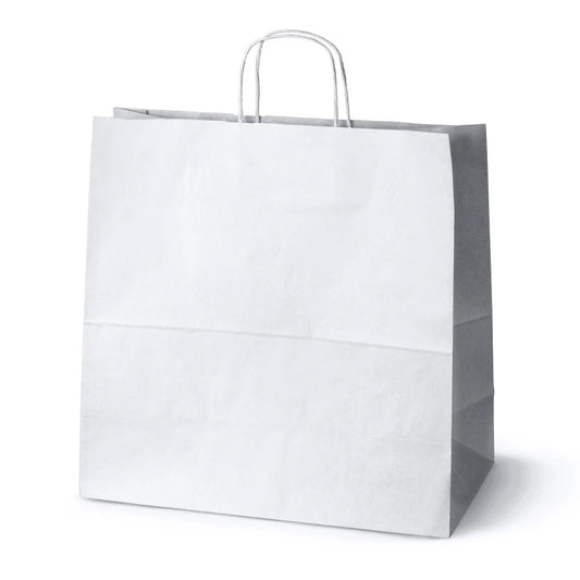 Torba papierowa biała 400x180x390 mm z uchwytem skręcanym, elegancka i pojemna torba do sklepów i gastronomii