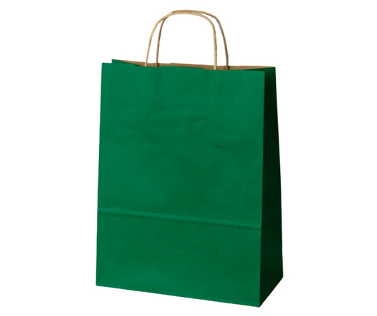 Torba papierowa ciemnozielona 240x100x320 mm z uchwytem skręcanym, do pakowania produktów premium w sklepach