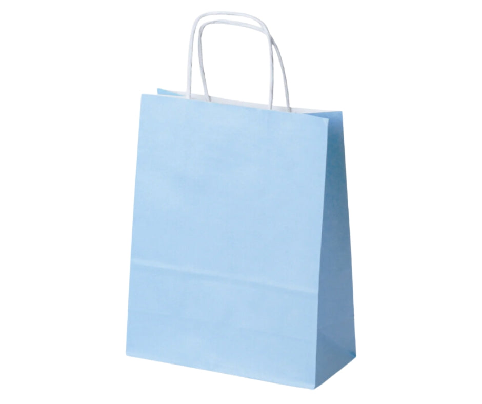 Torba papierowa niebieska pastelowa 240x100x320 mm z uchwytem skręcanym, do estetycznego pakowania produktów
