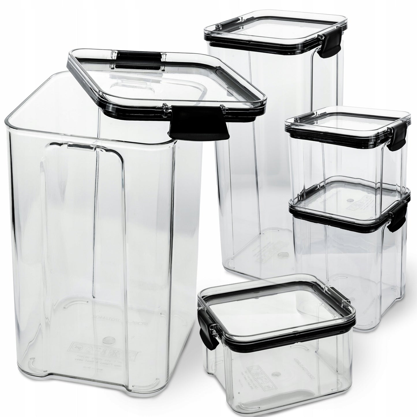 Zestaw 5 kwadratowych pojemników na żywność z pokrywkami, plastikowe pudełka do przechowywania – b2b allbag
