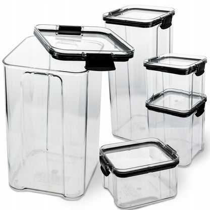 Zestaw 5 kwadratowych pojemników na żywność z pokrywkami, plastikowe pudełka do przechowywania – b2b allbag
